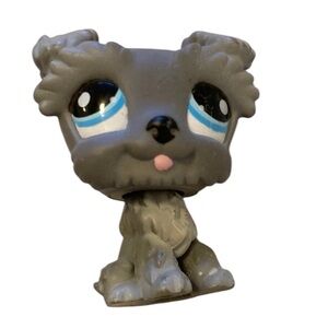 LPS SCHNAUZER DOG #1393 Littlest Pet Shop Hasbro Gray Blue Eyes